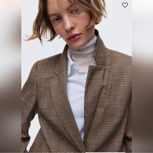 Women's Brown Oversized Checkered Blazer